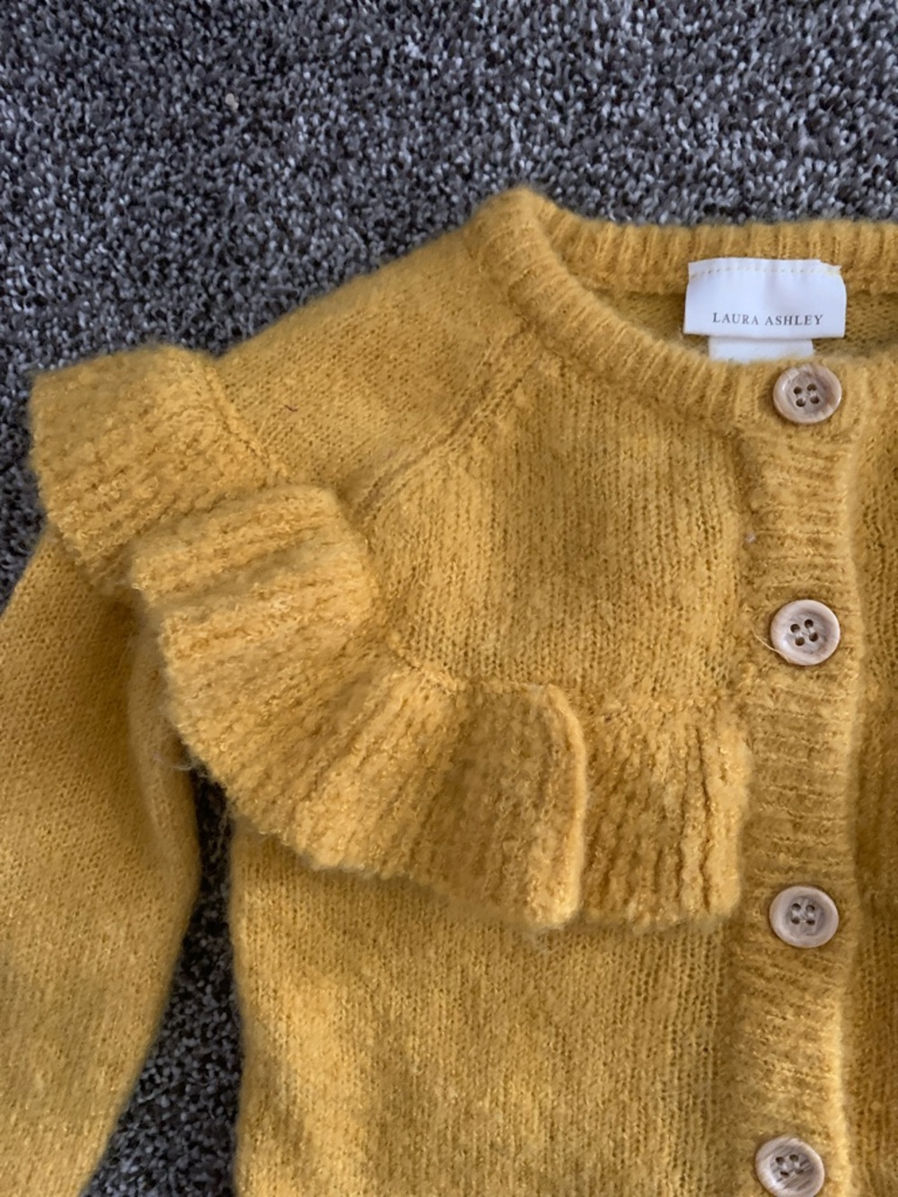 Laura Ashley Mustard Ruffle-Front Knit Cardigan - Picture 4 of 5